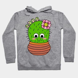 Cute Cactus Design #226: Chunky Cactus With Pink Flower And Buds Hoodie